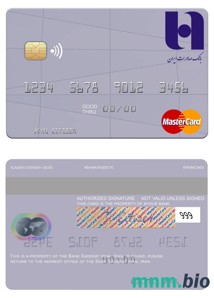 Iran Bank Saderat Iran przykład karty mastercard w formacie PSD